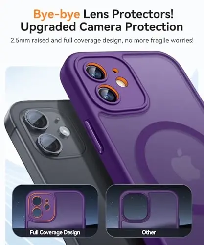 CANSHN Magnetic Compatible with iPhone 12 Case, Upgraded [Full Camera Protection] [Compatible with Magsafe] [Translucent Matte] Shockproof Protective Phone Case Cover 6.1 Inch - Deep Purple - 3