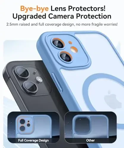 CANSHN Magnetic Compatible with iPhone 12 Case, Upgraded [Full Camera Protection] [Compatible with Magsafe] [Translucent Matte] Shockproof Protective Phone Case Cover 6.1 Inch - Light Blue - 3