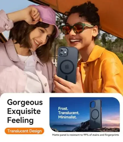 CANSHN Magnetic Compatible with iPhone 12 Case/iPhone 12 Pro Case [Compatible with Magsafe] [Translucent Matte] Slim Thin Shockproof Protective Bumper Cover Phone Case 6.1 Inch - Black - 6