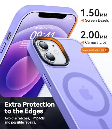 CANSHN Magnetic Compatible with iPhone 12 Case/iPhone 12 Pro Case [Compatible with Magsafe] [Translucent Matte] Slim Thin Shockproof Protective Bumper Cover Phone Case 6.1 Inch - Light Purple - 4