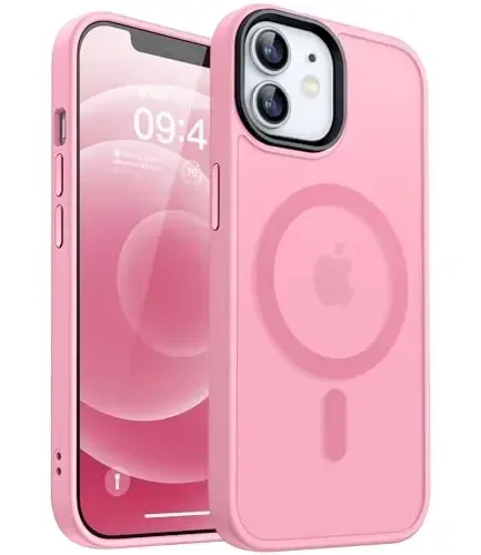 CANSHN Magnetic Compatible with iPhone 12 Case/iPhone 12 Pro Case [Compatible with Magsafe] [Translucent Matte] Slim Thin Shockproof Protective Bumper Cover Phone Case 6.1 Inch - Pink - 1