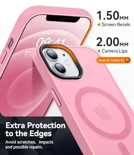 CANSHN Magnetic Compatible with iPhone 12 Case/iPhone 12 Pro Case [Compatible with Magsafe] [Translucent Matte] Slim Thin Shockproof Protective Bumper Cover Phone Case 6.1 Inch - Pink - 4
