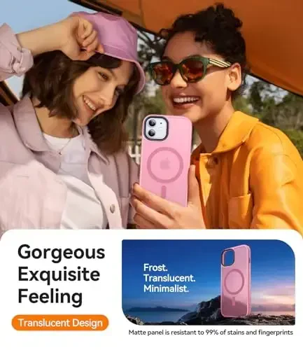 CANSHN Magnetic Compatible with iPhone 12 Case/iPhone 12 Pro Case [Compatible with Magsafe] [Translucent Matte] Slim Thin Shockproof Protective Bumper Cover Phone Case 6.1 Inch - Pink - 5