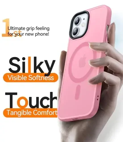 CANSHN Magnetic Compatible with iPhone 12 Case/iPhone 12 Pro Case [Compatible with Magsafe] [Translucent Matte] Slim Thin Shockproof Protective Bumper Cover Phone Case 6.1 Inch - Pink - 6