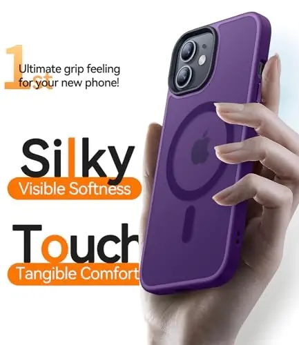 CANSHN Magnetic Compatible with iPhone 12 Case/iPhone 12 Pro Case [Compatible with Magsafe] [Translucent Matte] Slim Thin Shockproof Protective Bumper Cover Phone Case 6.1 Inch - Purple - 5