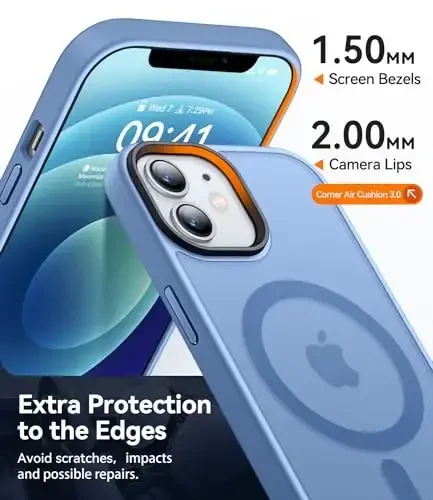 CANSHN Magnetic Compatible with iPhone 12 Case/iPhone 12 Pro Case [Compatible with Magsafe] [Translucent Matte] Slim Thin Shockproof Protective Bumper Cover Phone Case 6.1 Inch - Sky Blue - 4
