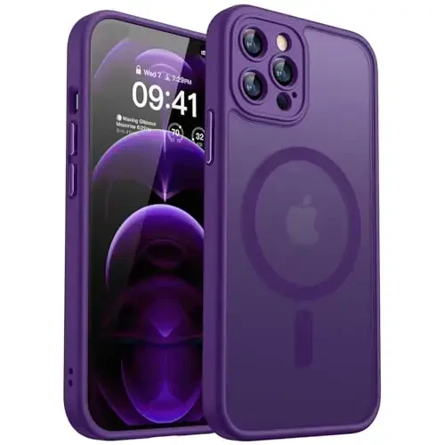 CANSHN Magnetic Compatible with iPhone 12 Pro Case, Upgraded [Full Camera Protection] [Compatible with Magsafe] [Translucent Matte] Shockproof Protective Phone Cover 6.1 Inch - Deep Purple - 1
