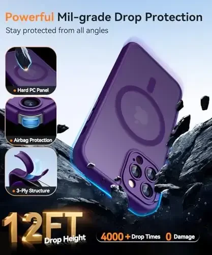 CANSHN Magnetic Compatible with iPhone 12 Pro Case, Upgraded [Full Camera Protection] [Compatible with Magsafe] [Translucent Matte] Shockproof Protective Phone Cover 6.1 Inch - Deep Purple - 6