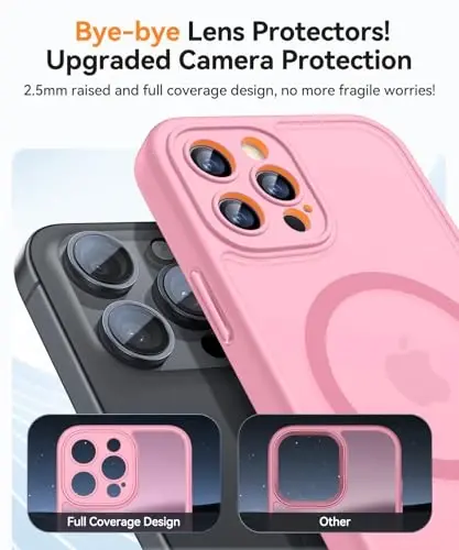 CANSHN Magnetic Compatible with iPhone 12 Pro Case, Upgraded [Full Camera Protection] [Compatible with Magsafe] [Translucent Matte] Shockproof Protective Phone Cover 6.1 Inch - Pink - 3