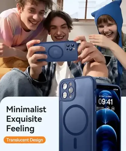 CANSHN Magnetic Compatible with iPhone 12 Pro Max Case, Upgraded [Full Camera Protection] [Compatible with Magsafe] [Translucent Matte] Shockproof Protective Phone Cover 6.7 Inch - Deep Blue - 7