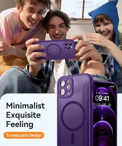 CANSHN Magnetic Compatible with iPhone 12 Pro Max Case, Upgraded [Full Camera Protection] [Compatible with Magsafe] [Translucent Matte] Shockproof Protective Phone Cover 6.7 Inch - Deep Purple - 7