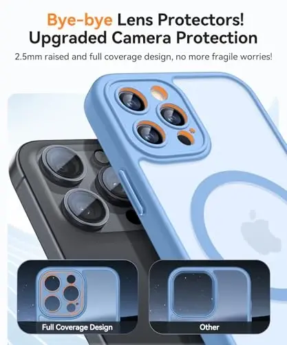 CANSHN Magnetic Compatible with iPhone 12 Pro Max Case, Upgraded [Full Camera Protection] [Compatible with Magsafe] [Translucent Matte] Shockproof Protective Phone Cover 6.7 Inch - Light Blue - 3