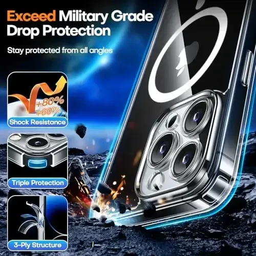 CANSHN Magnetic Compatible with iPhone 14 Pro Case, Upgraded [Full Camera Protection] [Compatible with Magsafe] Non-Yellowing Shockproof Protective Bumper Phone Case 6.1 inch - Clear - 6