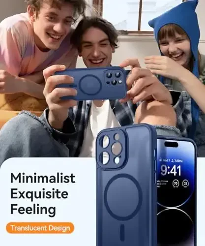 CANSHN Magnetic Compatible with iPhone 14 Pro Case, Upgraded [Full Camera Protection] [Compatible with Magsafe] [Translucent Matte] Shockproof Protective Phone Case Cover 6.1 Inch - Deep Blue - 7