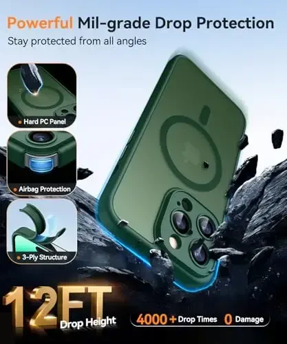CANSHN Magnetic Compatible with iPhone 14 Pro Case, Upgraded [Full Camera Protection] [Compatible with Magsafe] [Translucent Matte] Shockproof Protective Phone Case Cover 6.1 Inch - Deep Green - 6