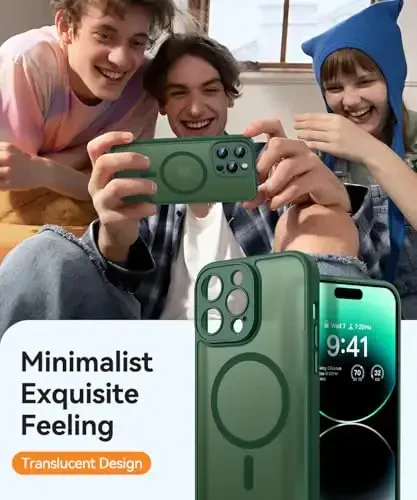 CANSHN Magnetic Compatible with iPhone 14 Pro Case, Upgraded [Full Camera Protection] [Compatible with Magsafe] [Translucent Matte] Shockproof Protective Phone Case Cover 6.1 Inch - Deep Green - 7