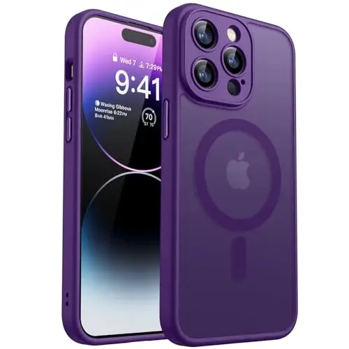 CANSHN Magnetic Compatible with iPhone 14 Pro Case, Upgraded [Full Camera Protection] [Compatible with Magsafe] [Translucent Matte] Shockproof Protective Phone Case Cover 6.1 Inch - Deep Purple - 1