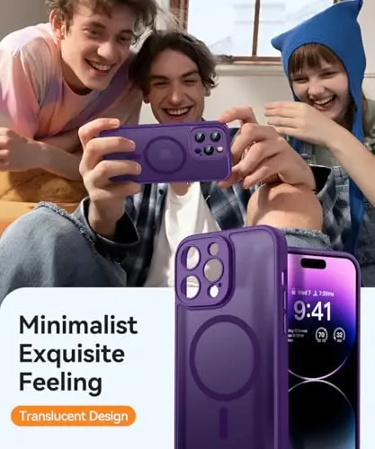 CANSHN Magnetic Compatible with iPhone 14 Pro Case, Upgraded [Full Camera Protection] [Compatible with Magsafe] [Translucent Matte] Shockproof Protective Phone Case Cover 6.1 Inch - Deep Purple - 7