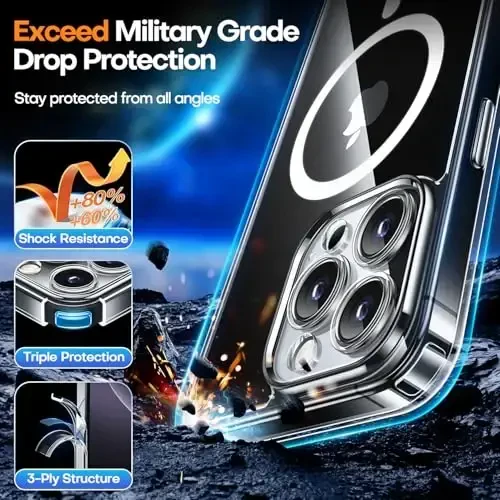 CANSHN Magnetic Compatible with iPhone 16 Pro Case Clear, Upgraded [Full Camera Protection] [Compatible with Magsafe] Non-Yellowing Protective Shockproof Bumper Phone Cover 6.3 Inch - Clear - 6