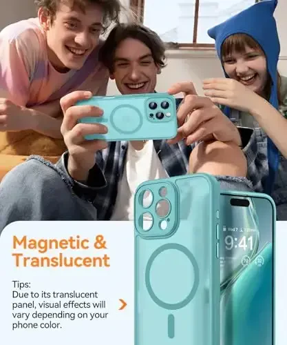 CANSHN Magnetic Compatible with iPhone 16 Pro Case, Upgraded [Full Camera Protection] [Compatible with Magsafe] [Translucent Matte] Shockproof Protective Phone Cover 6.3 Inch - Teal - 3