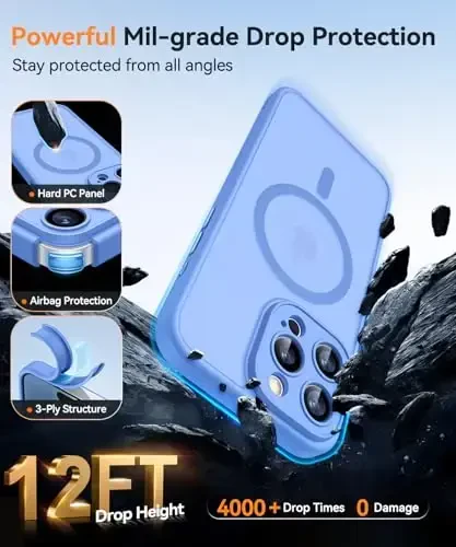 CANSHN Magnetic Compatible with iPhone 16 Pro Case, Upgraded [Full Camera Protection] [Compatible with Magsafe] [Translucent Matte] Shockproof Protective Phone Cover 6.3 Inch - Ultramarine - 7