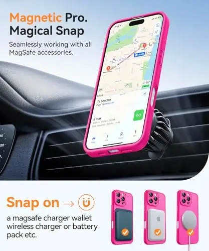 CANSHN Magnetic Compatible with iPhone 16 Pro Max Case, Upgraded [Full Camera Protection] [Compatible with Magsafe] [Translucent Matte] Shockproof Protective Phone Case Cover 6.9 Inch - Hot Pink - 4