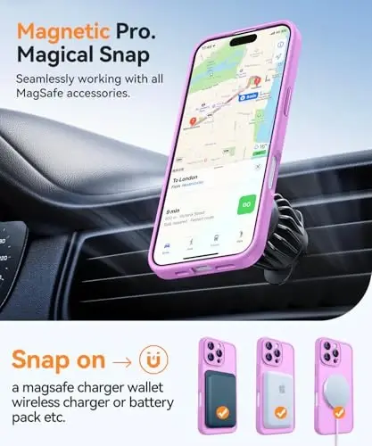 CANSHN Magnetic Compatible with iPhone 16 Pro Max Case, Upgraded [Full Camera Protection] [Compatible with Magsafe] [Translucent Matte] Shockproof Protective Phone Cover 6.9 Inch - Pinkish Purple - 5