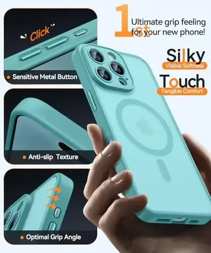 CANSHN Magnetic Compatible with iPhone 16 Pro Max Case, Upgraded [Full Camera Protection] [Compatible with Magsafe] [Translucent Matte] Shockproof Protective Phone Cover 6.9 Inch - Teal - 6