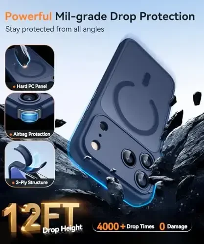 CANSHN Magnetic Compatible with iPhone 17 Pro Case, Upgraded [Full Camera Protection] [Compatible with Magsafe] [Translucent Matte] Shockproof Protective Phone Cover 6.3 Inch - Deep Blue - 5