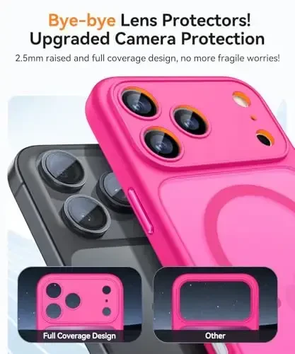 CANSHN Magnetic Compatible with iPhone 17 Pro Case, Upgraded [Full Camera Protection] [Compatible with Magsafe] [Translucent Matte] Shockproof Protective Phone Cover 6.3 Inch - Hot Pink - 3