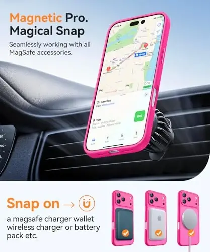 CANSHN Magnetic Compatible with iPhone 17 Pro Case, Upgraded [Full Camera Protection] [Compatible with Magsafe] [Translucent Matte] Shockproof Protective Phone Cover 6.3 Inch - Hot Pink - 4