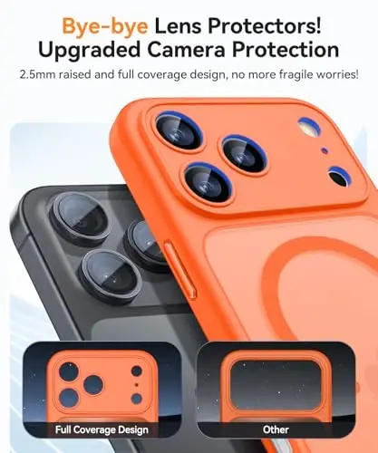 CANSHN Magnetic Compatible with iPhone 17 Pro Case, Upgraded [Full Camera Protection] [Compatible with Magsafe] [Translucent Matte] Shockproof Protective Phone Cover 6.3 Inch - Orange - 4