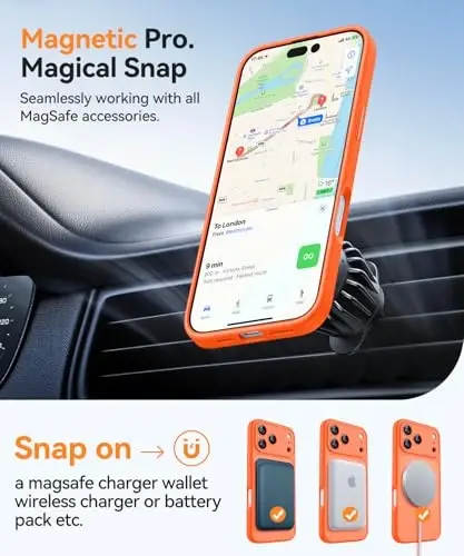 CANSHN Magnetic Compatible with iPhone 17 Pro Case, Upgraded [Full Camera Protection] [Compatible with Magsafe] [Translucent Matte] Shockproof Protective Phone Cover 6.3 Inch - Orange - 5
