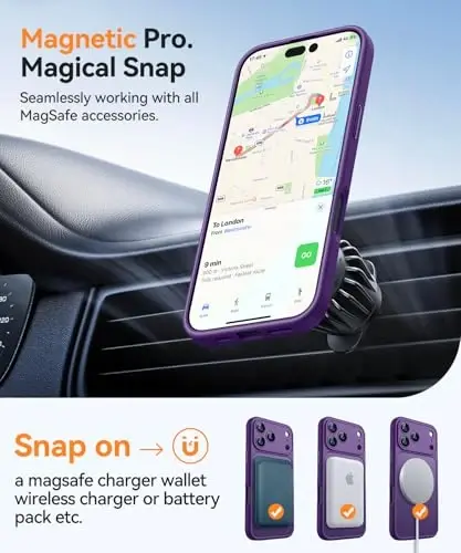 CANSHN Magnetic Compatible with iPhone 17 Pro Max Case, Upgraded [Full Camera Protection] [Compatible with Magsafe] [Translucent Matte] Shockproof Protective Phone Cover 6.9 Inch - Deep Purple - 4