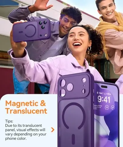 CANSHN Magnetic Compatible with iPhone 17 Pro Max Case, Upgraded [Full Camera Protection] [Compatible with Magsafe] [Translucent Matte] Shockproof Protective Phone Cover 6.9 Inch - Deep Purple - 7
