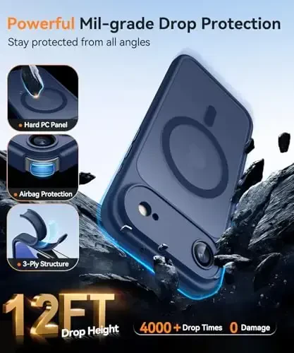 CANSHN Magnetic Compatible with iPhone Air Case(6.5 Inch), Upgraded [Full Camera Protection] [Compatible with Magsafe] [Translucent Matte] Shockproof Phone Cover for iPhone 17 Air Case,Deep Blue - 6