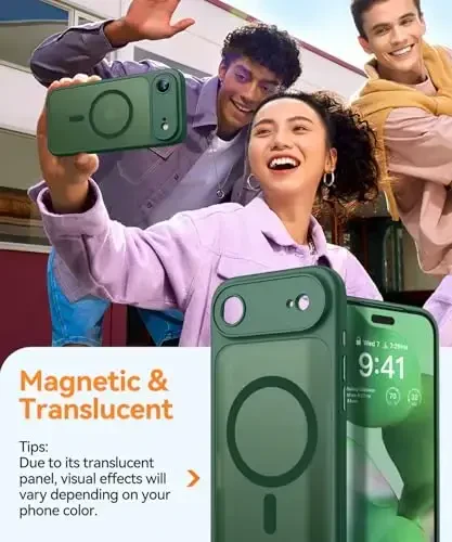 CANSHN Magnetic Compatible with iPhone Air Case(6.5 Inch), Upgraded [Full Camera Protection] [Compatible with Magsafe] [Translucent Matte] Shockproof Phone Cover for iPhone 17 Air Case,Deep Green - 4