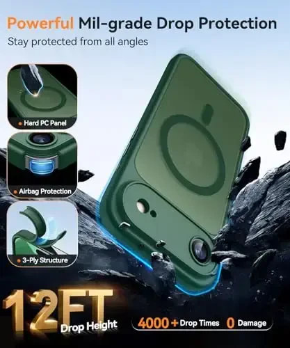 CANSHN Magnetic Compatible with iPhone Air Case(6.5 Inch), Upgraded [Full Camera Protection] [Compatible with Magsafe] [Translucent Matte] Shockproof Phone Cover for iPhone 17 Air Case,Deep Green - 6