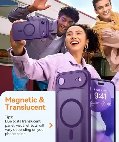 CANSHN Magnetic Compatible with iPhone Air Case(6.5 Inch), Upgraded [Full Camera Protection] [Compatible with Magsafe] [Translucent Matte] Shockproof Phone Cover for iPhone 17 Air Case,Deep Purple - 4