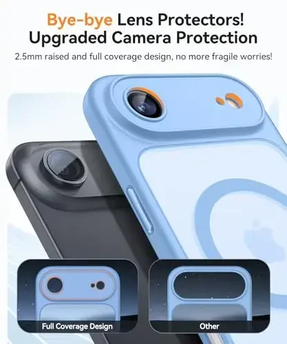 CANSHN Magnetic Compatible with iPhone Air Case(6.5 Inch), Upgraded [Full Camera Protection] [Compatible with Magsafe] [Translucent Matte] Shockproof Phone Cover for iPhone 17 Air Case,Light Blue - 3