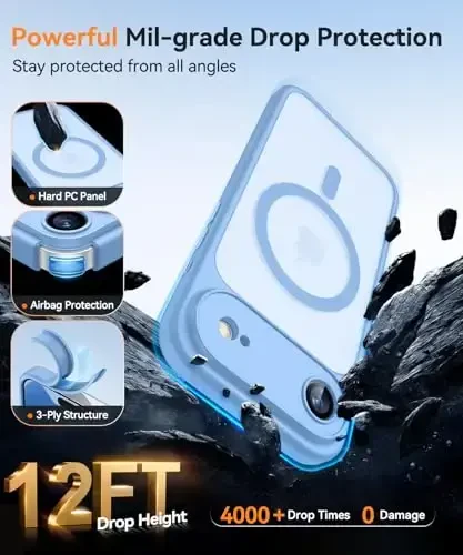 CANSHN Magnetic Compatible with iPhone Air Case(6.5 Inch), Upgraded [Full Camera Protection] [Compatible with Magsafe] [Translucent Matte] Shockproof Phone Cover for iPhone 17 Air Case,Light Blue - 6