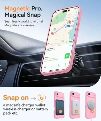 CANSHN Magnetic Compatible with iPhone Air Case(6.5 Inch), Upgraded [Full Camera Protection] [Compatible with Magsafe] [Translucent Matte] Shockproof Phone Cover for iPhone 17 Air Case,Pink - 5