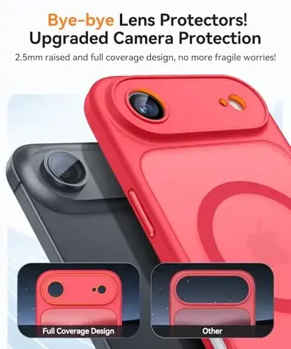 CANSHN Magnetic Compatible with iPhone Air Case(6.5 Inch), Upgraded [Full Camera Protection] [Compatible with Magsafe] [Translucent Matte] Shockproof Phone Cover for iPhone 17 Air Case,Red - 3