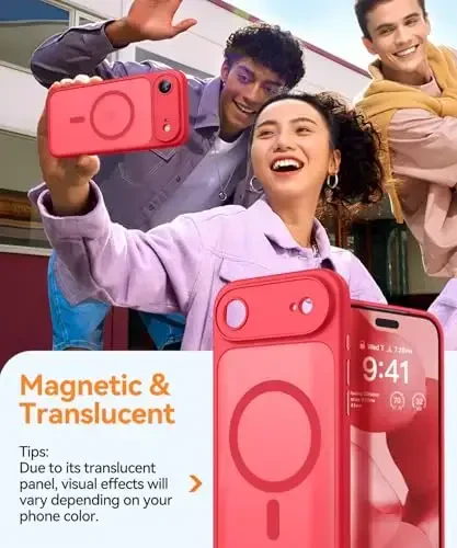 CANSHN Magnetic Compatible with iPhone Air Case(6.5 Inch), Upgraded [Full Camera Protection] [Compatible with Magsafe] [Translucent Matte] Shockproof Phone Cover for iPhone 17 Air Case,Red - 4