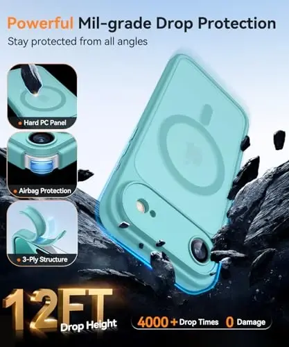 CANSHN Magnetic Compatible with iPhone Air Case(6.5 Inch), Upgraded [Full Camera Protection] [Compatible with Magsafe] [Translucent Matte] Shockproof Phone Cover for iPhone 17 Air Case,Teal - 6
