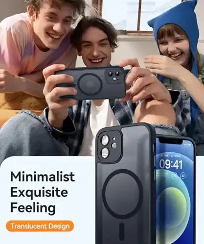 CANSHN Magnetic for iPhone 12 Mini Case, Upgraded [Full Camera Protection] [Compatible with Magsafe] [Translucent Matte] Shockproof Protective Phone Case for iPhone 12 Mini 5.4