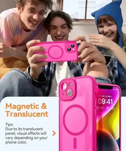 CANSHN Magnetic for iPhone 14 Case, Upgraded [Full Camera Protection] [Compatible with Magsafe] [Translucent Matte] Shockproof Protective Phone Case for iPhone 14 6.1