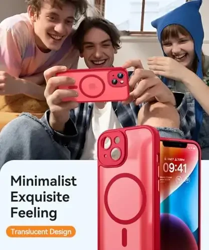 CANSHN Magnetic for iPhone 14 Case, Upgraded [Full Camera Protection] [Compatible with Magsafe] [Translucent Matte] Shockproof Protective Phone Case for iPhone 14 6.1