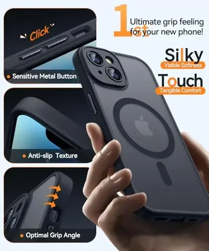CANSHN Magnetic for iPhone 14 Plus Case, Upgraded [Full Camera Protection] [Compatible with Magsafe] [Translucent Matte] Shockproof Protective Phone Case for iPhone 14 Plus 6.7