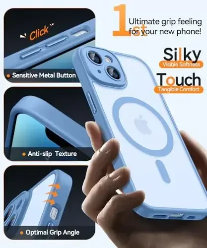 CANSHN Magnetic for iPhone 14 Plus Case, Upgraded [Full Camera Protection] [Compatible with Magsafe] [Translucent Matte] Shockproof Protective Phone Case for iPhone 14 Plus 6.7